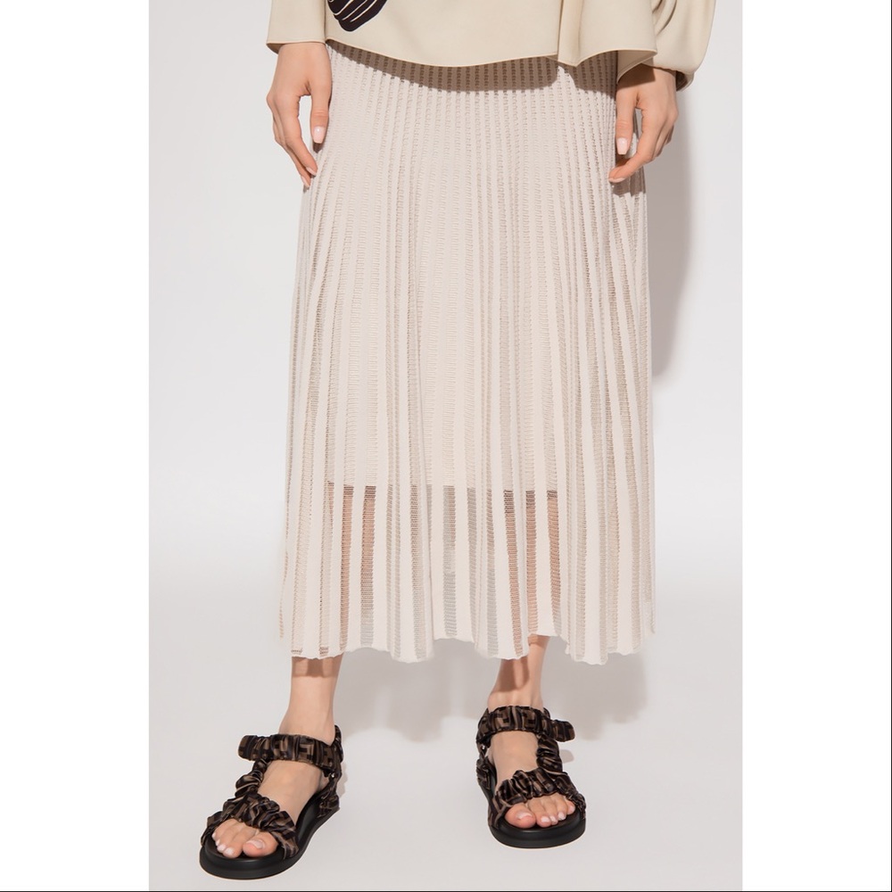 Fendi Beige Ribbed Pleated Maxi Skirt $1,300 S M L 44